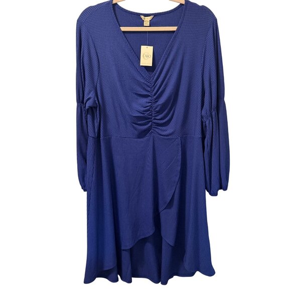 Cato Blue V-Neck Ruched Dress Size 18/20W Polyester Spandex Blend Dress . NWT - Picture 1 of 12